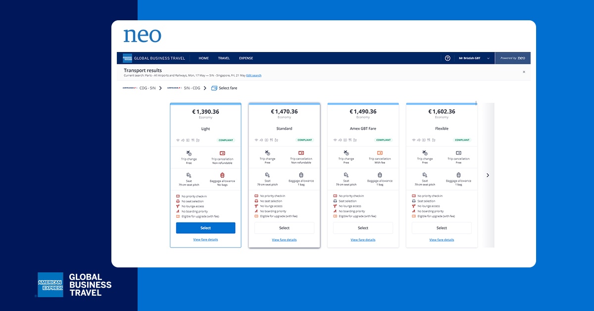 American Express GBT launches New Fare Display via Neo