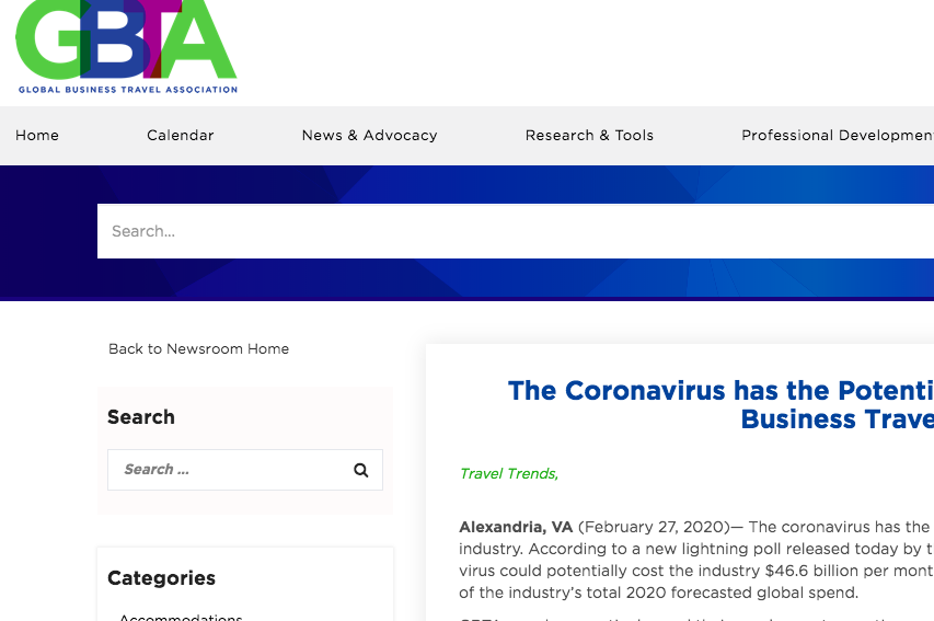 GBTA poll: coronavirus costs business travel industry billions