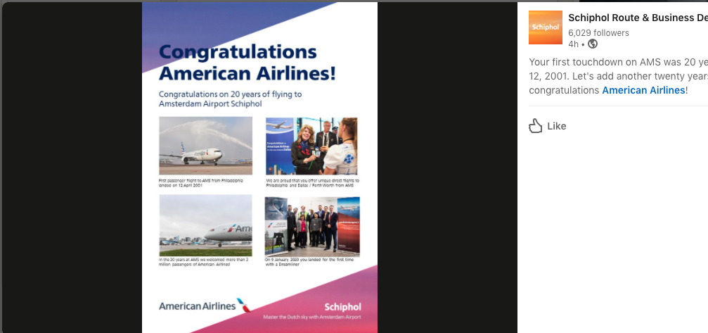 American Airlines jubilees at Schiphol Airport