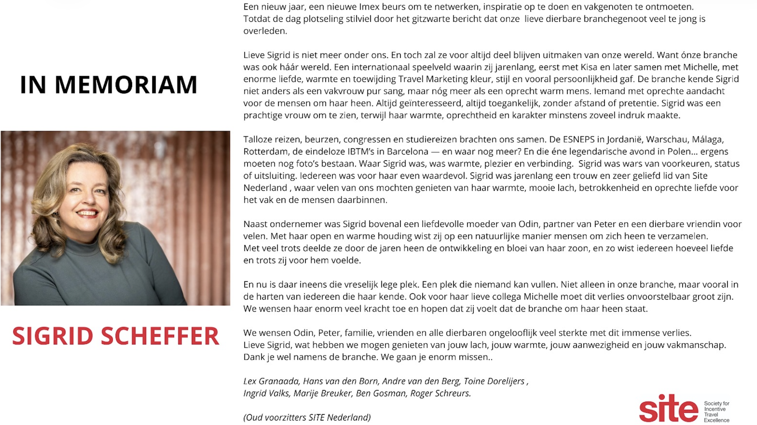 Industry mourns the passing of Sigrid Scheffer